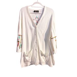 Bob‎ Mackie Cream Cardigan with Embroidery Sz XL